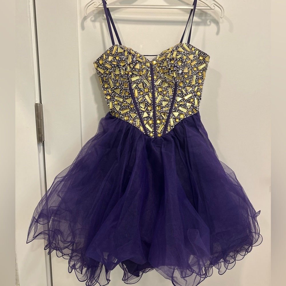 Sherri Hill Short Purple Tulle Dress
